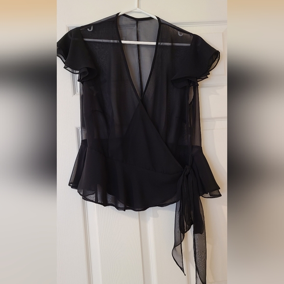 Top - Silk chiffon custom-made sheer wrap, size 14, black - Picture 2 of 2